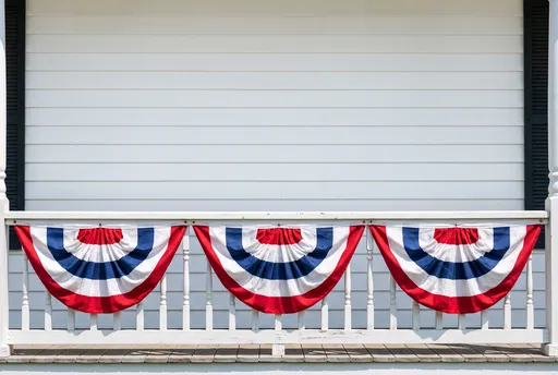Patriotic Bunting on White Porch Railing