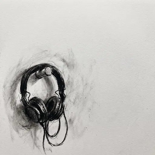 Charcoal Sketch of Hanging Headphones