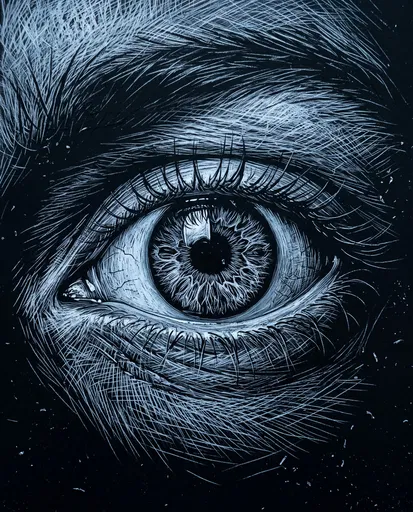 Scratchboard Engraving of Wide Open Eye