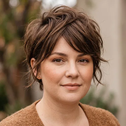 Woman With Tousled Brown Pixie Cut