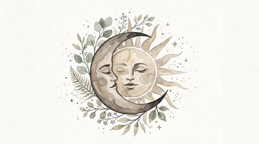 Watercolor Bohemian Sun and Moon Illustration