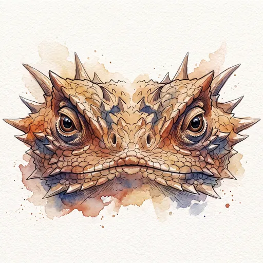 Watercolor Horned Lizard Portrait Illustration