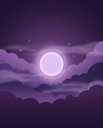 Glowing Purple Moon and Layered Clouds