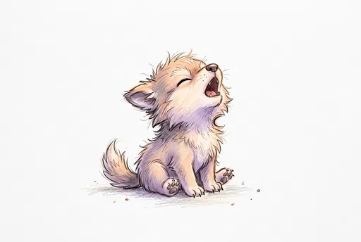 Cute Howling Wolf Cub Pastel Illustration