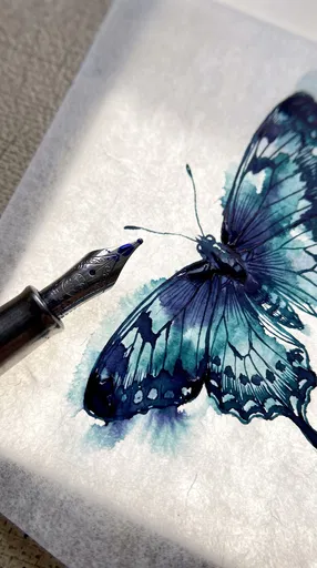 Fountain Pen Beside Ink Wash Butterfly