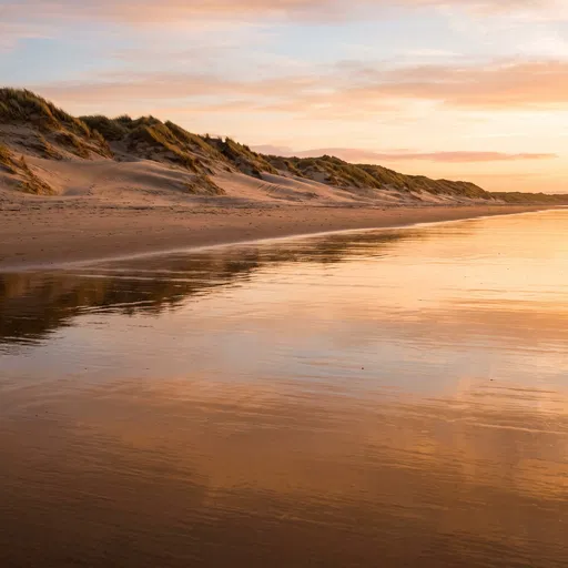 Golden Sunset Over Coastal Sand Dunes