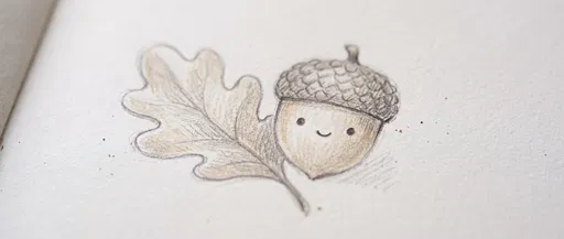 Cute Colored Pencil Acorn and Leaf Drawing