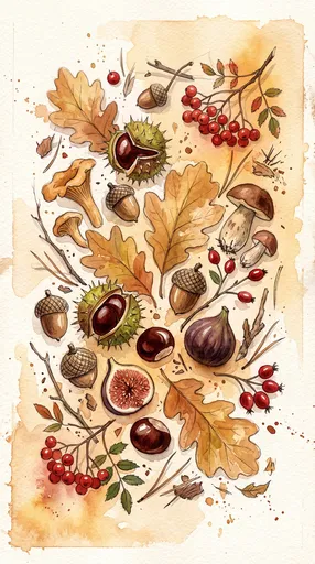 Autumn Woodland Harvest Watercolor Illustration