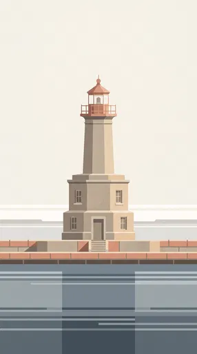 Minimalist Geometric Breakwater Lighthouse Illustration