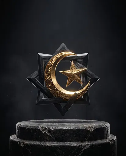 Gold Crescent and Star on Pedestal