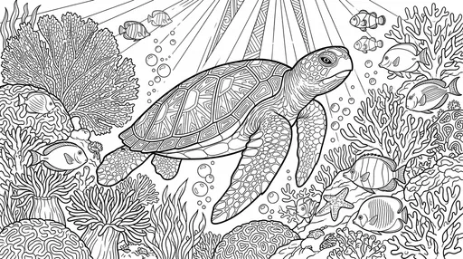 Sea Turtle Coral Reef Coloring Page