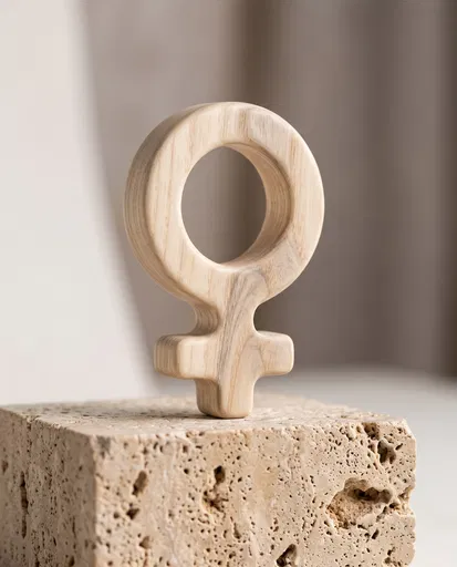 Wooden Female Symbol on Travertine Block