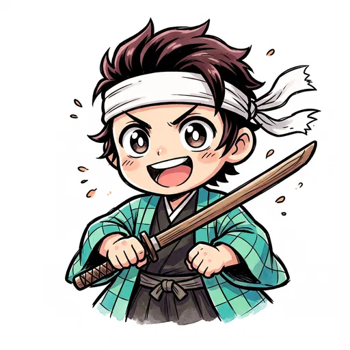Chibi Anime Warrior with Wooden Sword