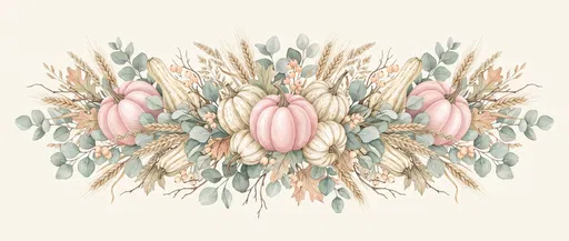 Watercolor Pastel Pink Pumpkin Autumn Garland