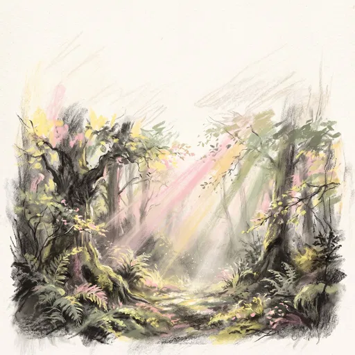 Pastel and Charcoal Forest Glade Illustration
