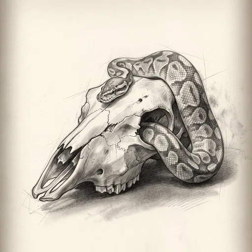 Graphite Sketch of Python on Skull