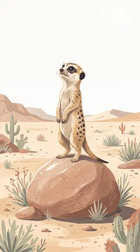 Cute Meerkat Standing on Desert Rock