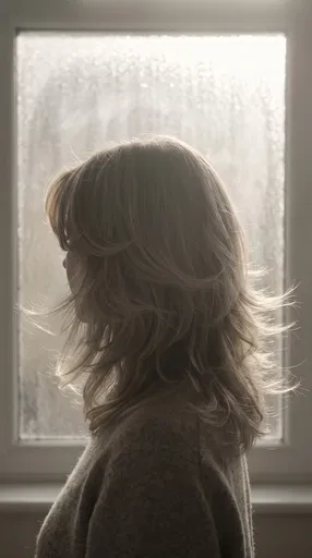 Backlit Woman with Feathered Layered Hair