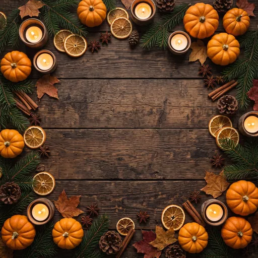 Rustic Autumn Flat Lay Border with Pumpkins