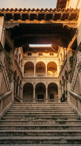 Italian Renaissance Palazzo Courtyard at Sunset