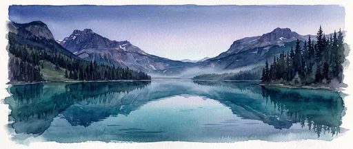 Watercolor Illustration of Turquoise Mountain Lake