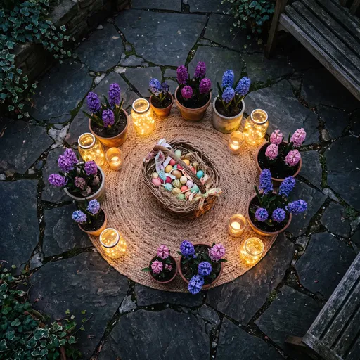Easter Basket and Hyacinths on Patio