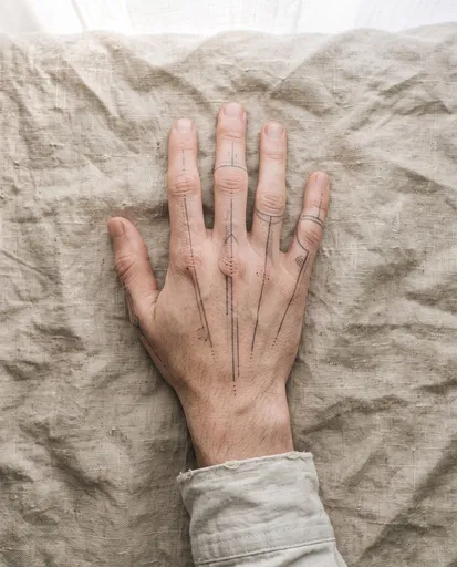 Minimalist Geometric Hand Tattoo on Linen