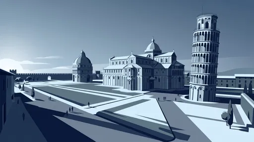 Minimalist Blue Illustration of Pisa Plaza