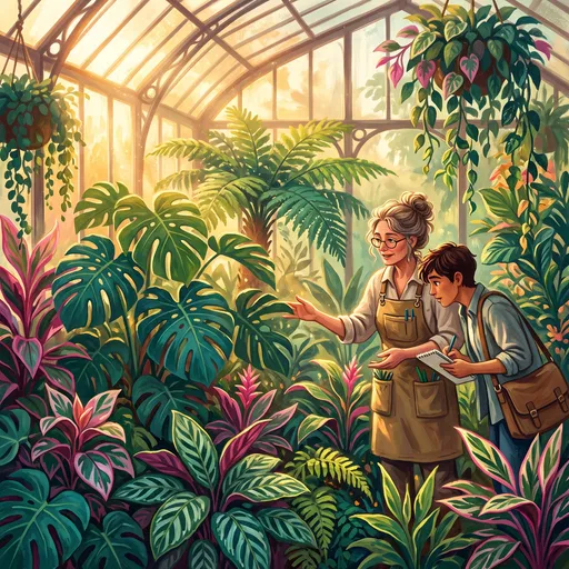 Botany Tutor Teaching Student in Greenhouse
