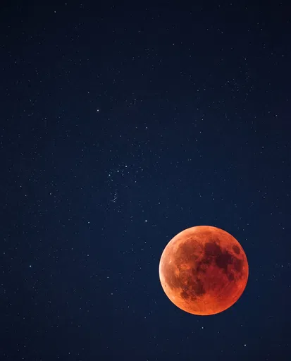 Red Blood Moon in Starry Night Sky