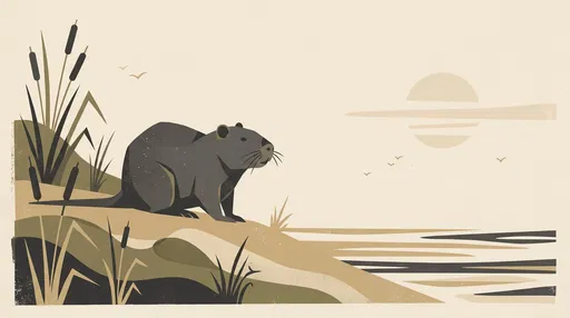 Minimalist Mid-Century Nutria Wetland Illustration