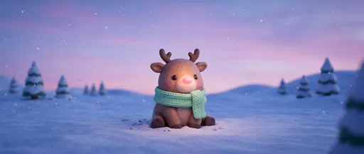 Cute Clay Baby Reindeer in Snow