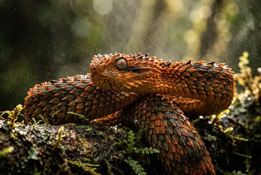 Spiny Bush Viper on Mossy Branch