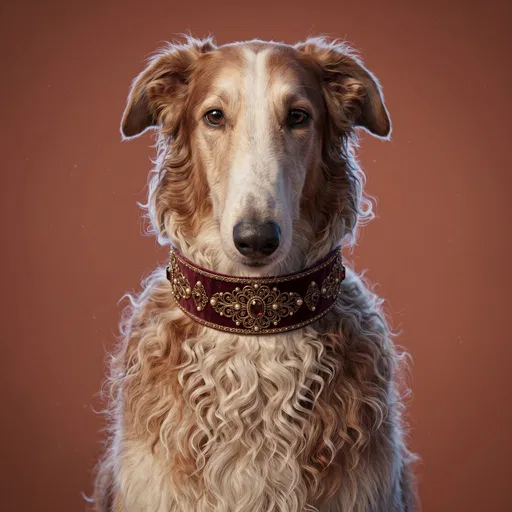 Aristocratic Borzoi Dog Portrait in Ornate Collar