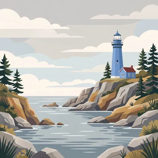 Blue Lighthouse on Rocky Coastal Bluff