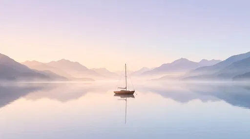 Lone Sailboat on Calm Pastel Alpine Lake