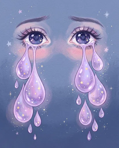 Dreamy Cartoon Eyes Crying Lavender Teardrops