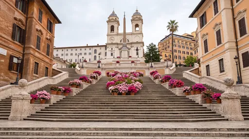 Spanish Steps With Pink Azaleas in Rome