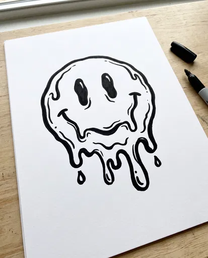 Melting Smiley Face Marker Drawing