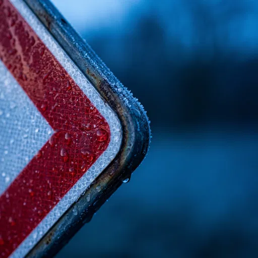 Frosted Warning Sign Corner at Blue Hour