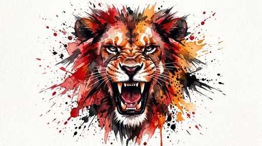 Roaring Lion Watercolor Splatter Illustration