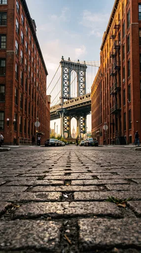 Manhattan Bridge From Dumbo Cobblestone Street