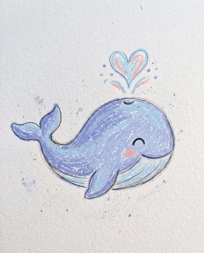 Cute Pastel Whale Drawing With Heart