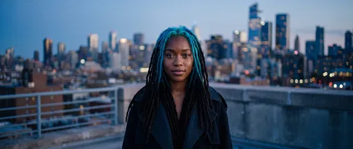 Woman With Cyan Locs on Rooftop