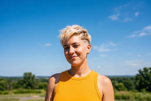 Woman With Blonde Pixie Undercut Outdoors