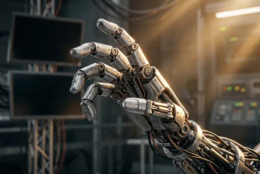 Articulated Brushed Steel Robotic Hand Reaching