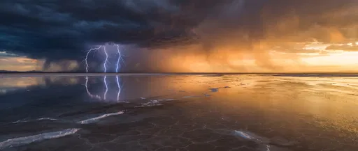 Lightning Storm Over Flooded Salt Flats