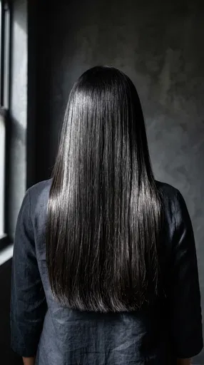 Rear View of Long Glossy Black Hair