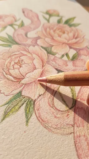 Colored Pencil Drawing of Pink Snake