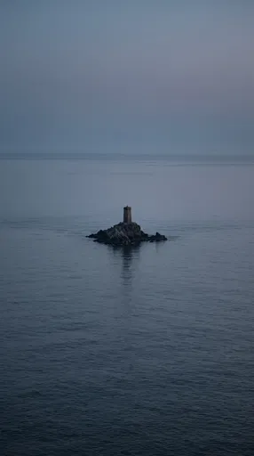 Stone Beacon on Rocky Islet at Dusk